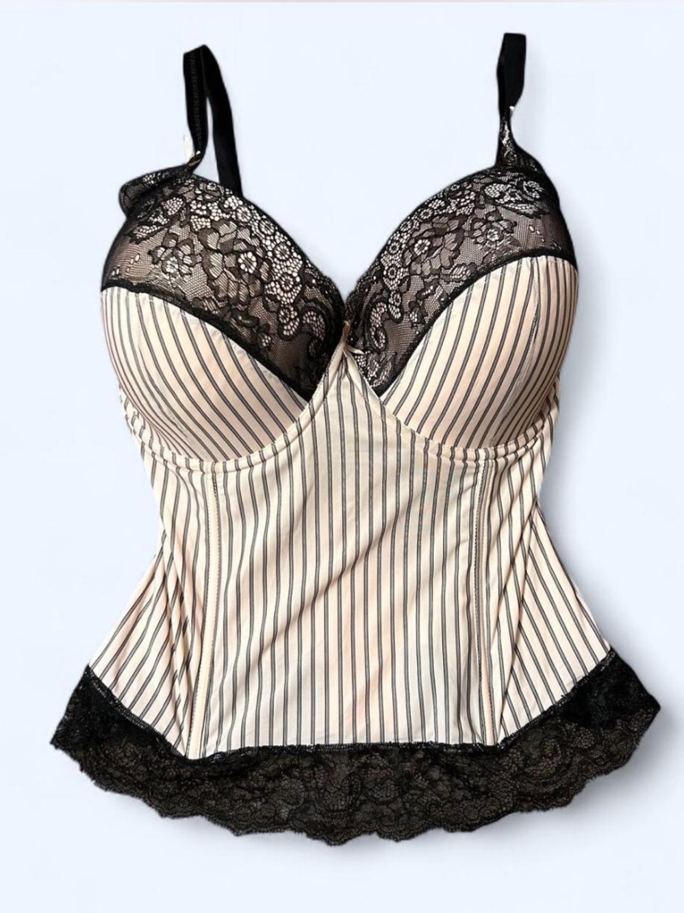 Parfait Striped Bustier with Black Lace Accents